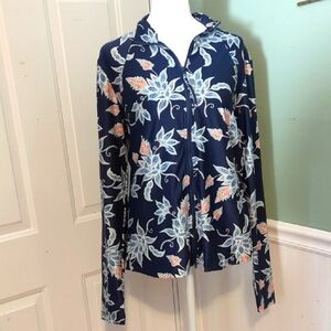 Carve Designs Track Jacket Large Navy Blue Floral Outdoors Hiking Gardening